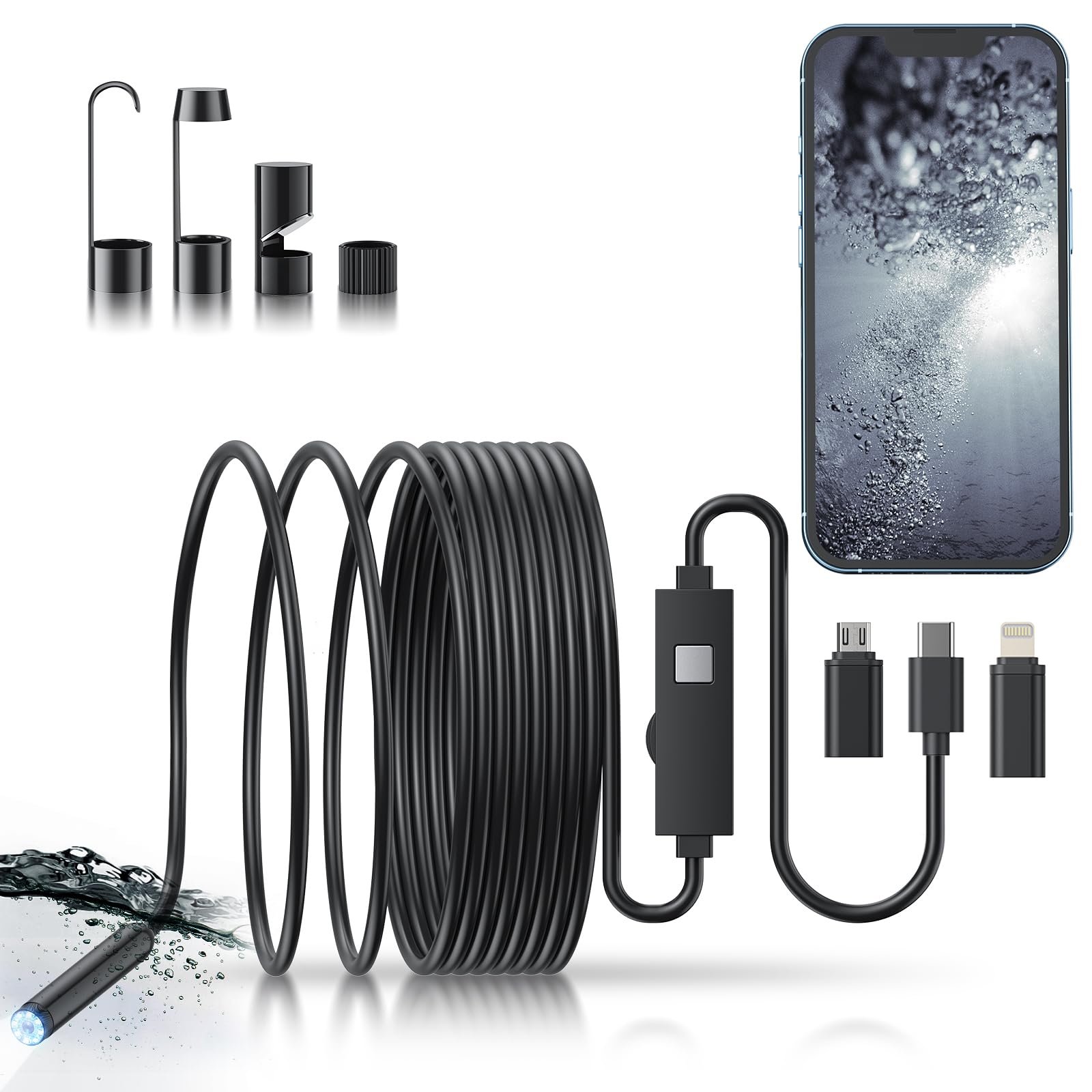 🔎 Plug-and-Play Endoscope Camera – Compatible with Android & iPhone & ipad for Direct Connection