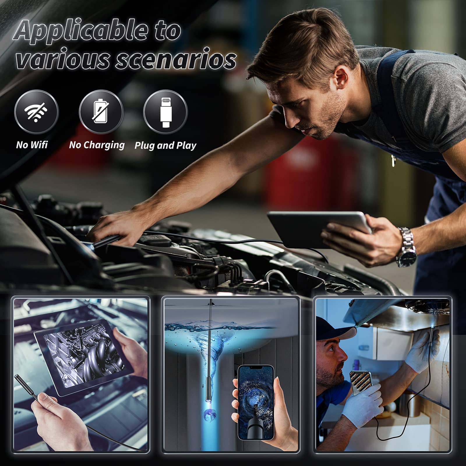 🔎 Plug-and-Play Endoscope Camera – Compatible with Android & iPhone & ipad for Direct Connection